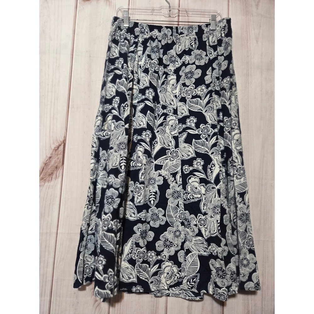 Erika Navy Blue and White Floral Midi Skirt